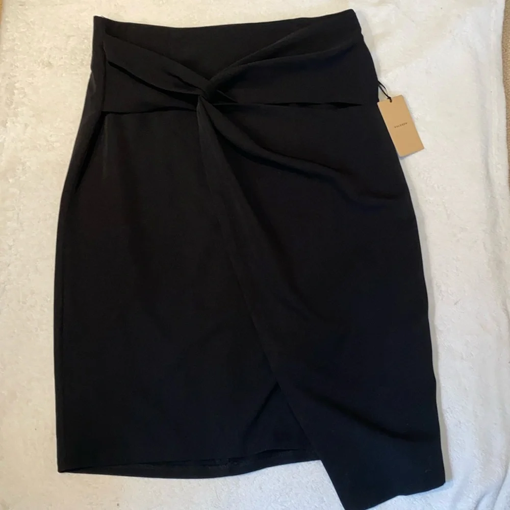 NWT Twist Front knee length asymmetrical  black pencil skirt Sz L - Picture 4 of 11
